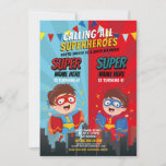 Convites Super-herói Birthday Brothers Blue Red Joint Boy<br><div class="desc">O Super Herói Aniversário Irmãos Azul Red Joint Boy Invitation! Perfeito para qualquer idade de aniversário,  basta mudar o texto para se adequar à sua festa. Impressão traseiro incluído.</div>