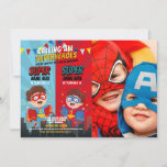 Convites Super-herói Birthday Brothers Blue Red Photo Boy<br><div class="desc">Herói Aniversário Irmãos Foto Blue Red Joint Boy Convite! Perfeito para qualquer idade de aniversário,  basta mudar o texto para se adequar à sua festa. Impressão traseiro incluído.</div>