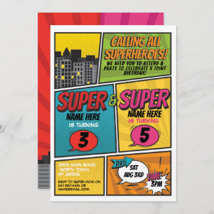 Convites Super-herói Convidando Meninas de Partidos Comuns
