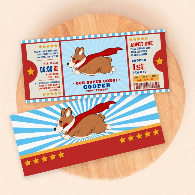 Convites Super-herói Corgi Puppy Festa de aniversário (Criador carregado)