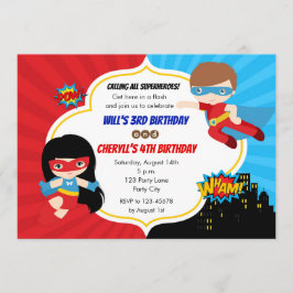 Convites Super-heróis Invites de Aniversário (Garota Gêmea)