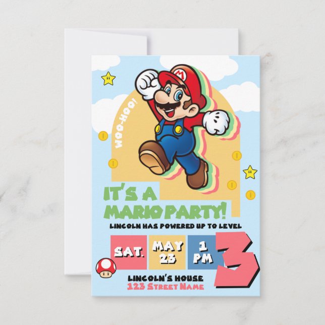 Convites Super Mario Birthday Invitation (Frente)