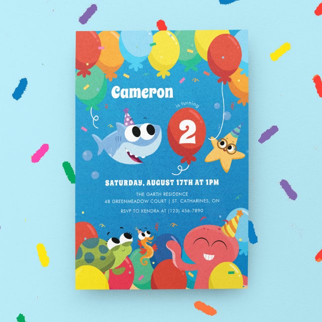 Convites Super Simples | Finny, os Balões de Tubarão Aniver (Invitation on background)