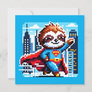 Convites Super Sloth Funny Pixel Art Hero Cityscape Design