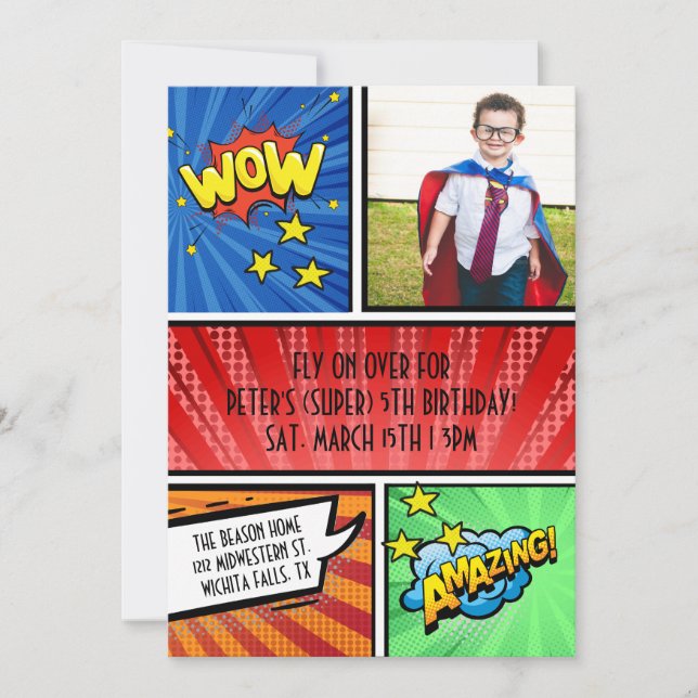 Convites Superhero Birthday Invitation | Comic Book Party  (Frente)