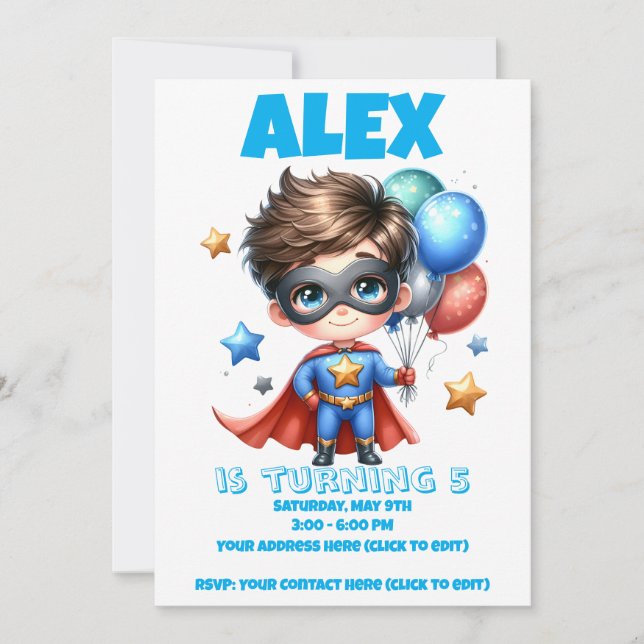 Convites Superhero Boy Birthday Invitation | Editable  (Frente)