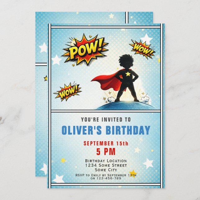 Convites Superhero Boy Birthday Party (Frente/Verso)