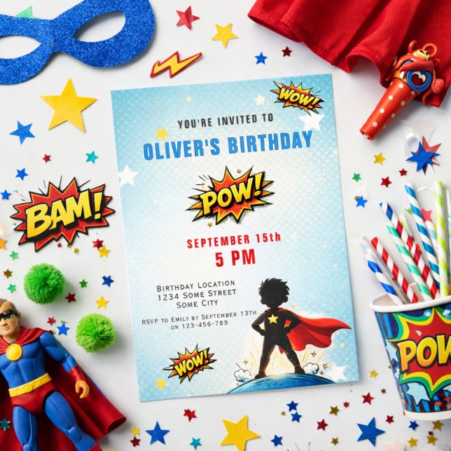 Convites Superhero Cartoon Boy Birthday Party (Criador carregado)