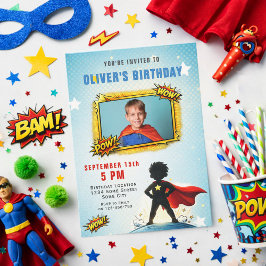 Convites Superhero Cartoon Boy Photo Birthday Party 