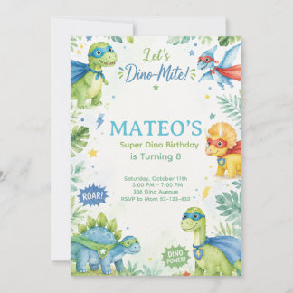 Convites Superhero Dinosaur Watercolor Birthday Party Paste