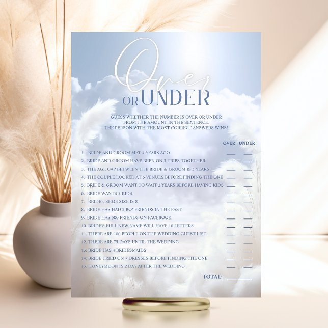 Convites SUPERIOR ou INFERIOR A Nine 9 Chá de panela GAME (OVER or UNDER Bride is on Cloud Nine 9 Bridal Shower GAME Invitation)