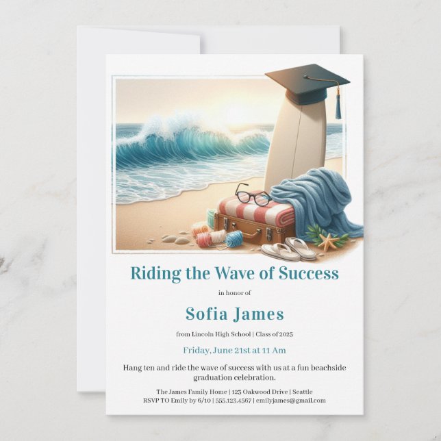 Convites Surf Beach Graduation Party Invitation (Frente)