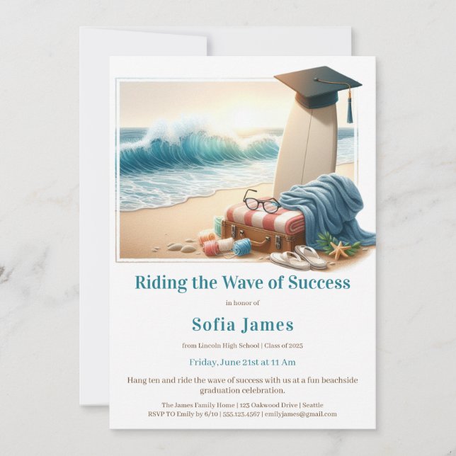 Convites Surf Beach Graduation Party Invitation (Frente)