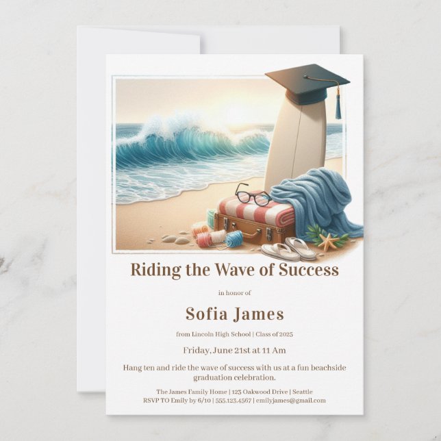 Convites Surf Beach Graduation Party Invitation (Frente)