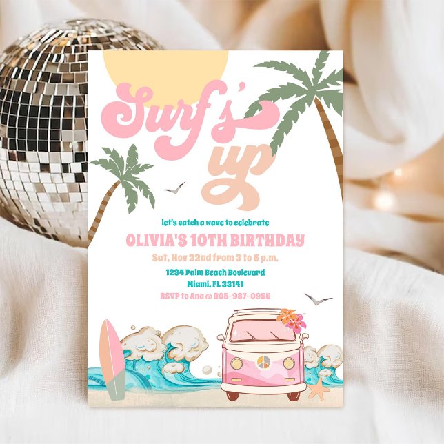 Convites Surf Birthday Party Invitation (Criador carregado)