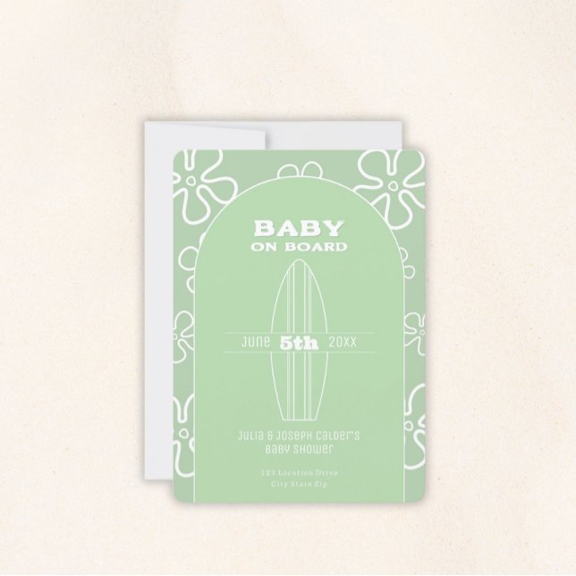 Convites Surf Board Baby Shower - Custom Gender Neutral (Baby on Board Gender Neutral Shower - Invitations)