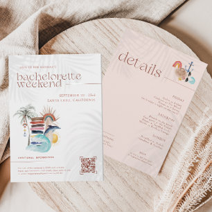 Convites Surf de Boho Retro Verão   Fim de Semana de Bachel