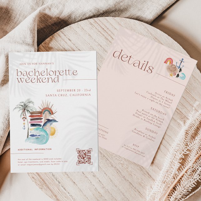 Convites Surf de Boho Retro Verão | Fim de Semana de Bachel (Criador carregado)