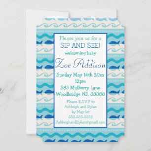 Convites Surf 'N Fishies Náutico Baby Sip and See