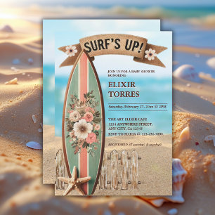 Convites Surf Vintage Floral Chá de fraldas