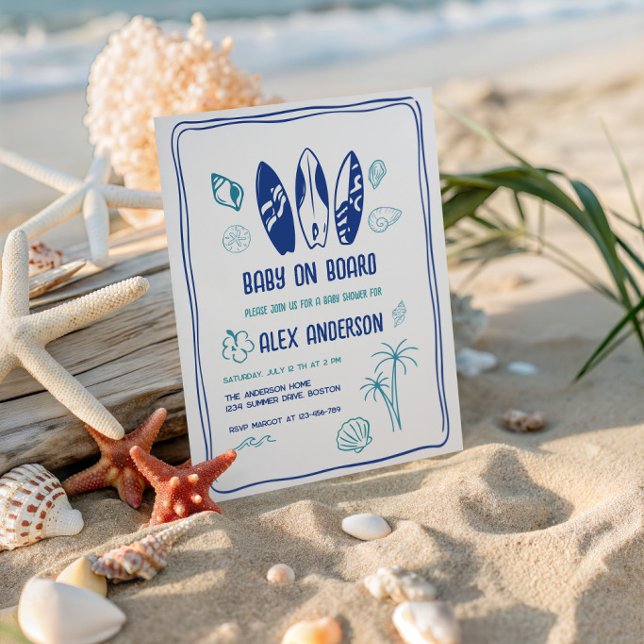 Convites Surfando Bebê, Bebê na Praia a Bordo  Chuveiro (Criador carregado)