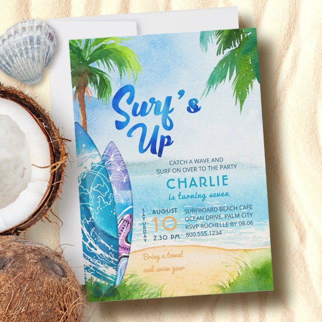 Convites Surfboards de surf no Aniversário da Praia a Qualq (Criador carregado)