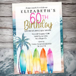 Convites Surfboards Ocean Beach Women's 60th Birthday<br><div class="desc">As 60ª Convidações de Aniversário das Mulheres na Praia do Surfboard do Oceano Sparkly. Fácil De Alterar O Texto De Exemplo Para Si, Clicando Em Personalizar. Clique Em Personalizar Para Alterar O Tipo De Fonte, A Cor Da Fonte, O Tamanho Da Fonte Ou Para Adicionar/Excluir/Alterar O Texto Ou Os Elementos...</div>