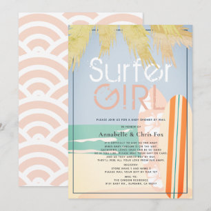 Convites Surfer Girl Surfboards Beach Chá de fraldas por Ma
