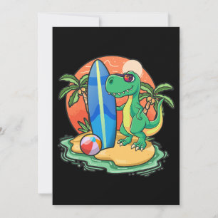 Convites Surfing Dinossaur Funny Beach Vacing Animal Graph