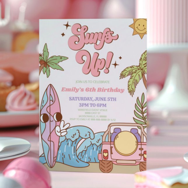 Convites Surfs! Festa de aniversário da parte traseira do C (Criador carregado)