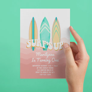 Convites Surfs Rosa Up Surfboard primeiro aniversario