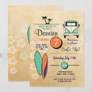 Convites Surfs Up! Festa de aniversário de surfe Conite Pa