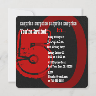 Convites SURPREE Grunge 50º Aniversário Vermelho e Preto 
