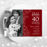 Convites Surpreenda 40º Aniversário com Foto - Branco verme<br><div class="desc">Surpreenda 40º Aniversário Com Foto - Convite Floral Branco Ruby Red. Design moderno com desenhos botânicos desenhados em destaque e letra de script de tipografia. Simples "Trendy Convide" perfeito para uma comemoração de na moda. Pode ser personalizado para refletir qualquer ano de casamento. Impressos convites Zazzle ou modelo de impressão...</div>