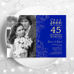 Convites Surpreenda 45 anos com o Foto Sapphire Dourado<br><div class="desc">Surpreenda 45º Aniversário Com Foto - Convite Dourado Floral Real Azul Sapphire. Design moderno com desenhos botânicos desenhados em destaque e letra de script de tipografia. Simples "Trendy Convide" perfeito para uma comemoração de na moda. Pode ser personalizado para refletir qualquer ano de casamento. Impressos convites Zazzle ou modelo de...</div>