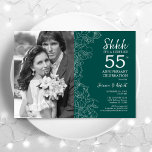 Convites Surpreenda 55º aniversário com Photo Emerald Green<br><div class="desc">Surpreenda 50º Aniversário Com Foto - Convite Floral Branco Emerald Green. Design moderno com desenhos botânicos desenhados em destaque e letra de script de tipografia. Simples "Trendy Convide" perfeito para uma comemoração de na moda. Pode ser personalizado para refletir qualquer ano de casamento. Impressos convites Zazzle ou modelo de impressão...</div>