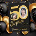 Convites Surpreenda foto preta de ouro de 50 anos<br><div class="desc">Tendy bold typografia 50ª convite de festas surpresa de aniversário de mulheres com 2 fotos e roteiro moderno. Fácil de personalizar com texto e imagens.    Transferência digital disponível, </div>