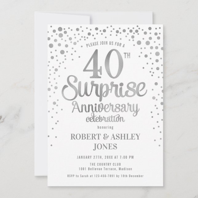 Convites Surpreenda no 40º Aniversário de Casamento - Prata (Frente)