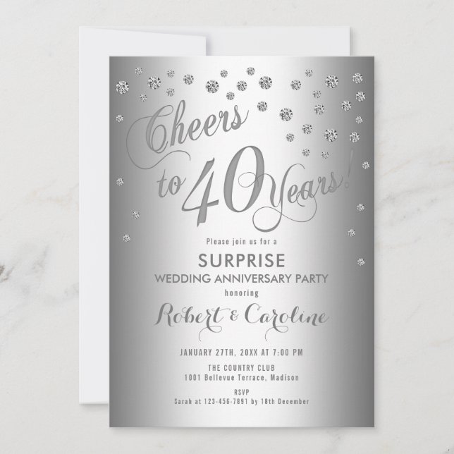 Convites Surpreenda no 40º Aniversário de Casamento - Prata (Frente)