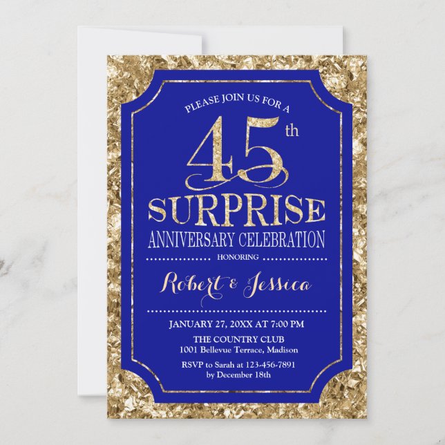 Convites Surpreenda no 45º Aniversário de Casamento - Azul  (Frente)