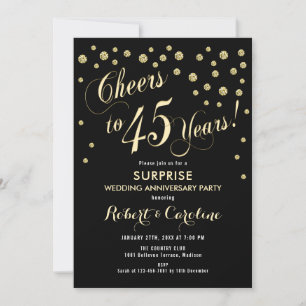 Convites Surpreenda no 45º Aniversário de Casamento - Preto