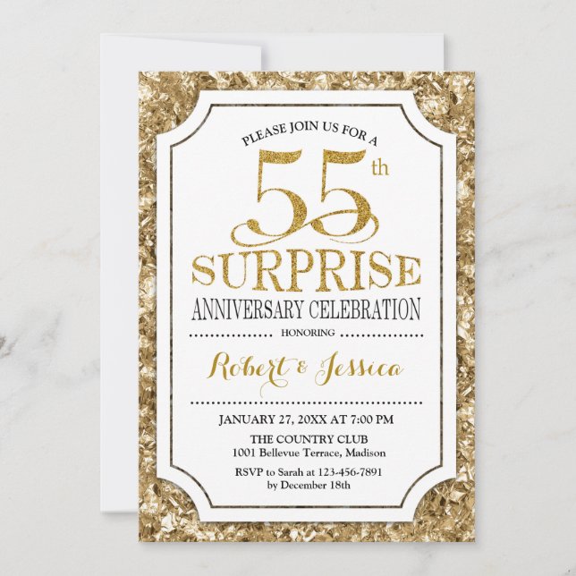 Convites Surpreenda no 55º Aniversário de Casamento - Ouro  (Frente)
