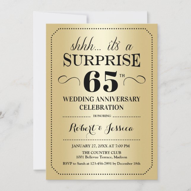 Convites Surpreenda no 65º Aniversário de Casamento - Doura (Frente)