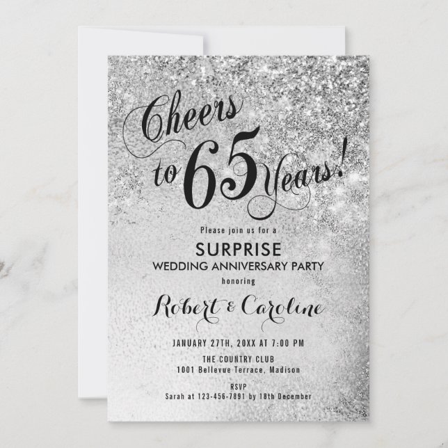 Convites Surpreenda no 65º Aniversário de Casamento - Prata (Frente)