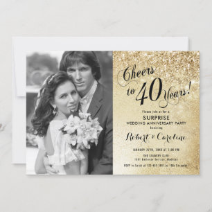 Convites Surpreenda o 40º Aniversário com Foto - Dourado