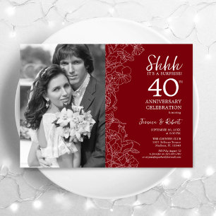 Convites Surpreenda o 40º Aniversário Com Foto - Vermelho B