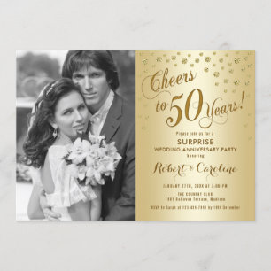 Convites Surpreenda o 50º Aniversário com Foto - Dourado