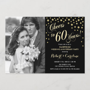 Convites Surpreenda o 60º Aniversário com Foto - Dourado Pr