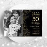 Convites Surpreende 50 anos com a foto Dourada<br><div class="desc">Surpreenda 50º Aniversário Com Foto - Dourado Convite Floral Preto. Design moderno com desenhos botânicos desenhados em destaque e letra de script de tipografia. Simples "Trendy Convide" perfeito para uma comemoração de na moda. Pode ser personalizado para refletir qualquer ano de casamento. Impressos convites Zazzle ou modelo de impressão digital...</div>