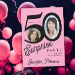 Convites Surpreende 50 anos de fotografia cor-de-rosa negra<br><div class="desc">Tendy bold typografia 50ª convite de festas surpresa de aniversário de mulheres com 2 fotos e roteiro moderno. Fácil de personalizar com texto e imagens.     Transferência digital disponível, </div>